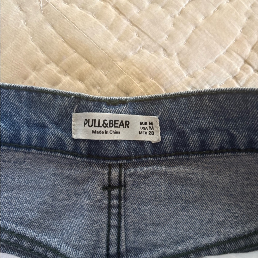 Pull&Bear Two-Tone Denim and Green Plaid Mini Skirt - Picture 2 of 3